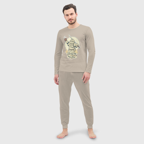 Мужская пижама с лонгсливом хлопок Рыцарь с пивной кружкой, цвет миндальный - фото 3