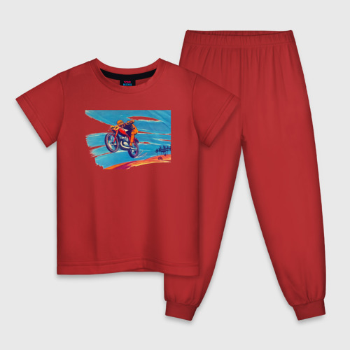 Детская пижама хлопок с принтом Гонка на дороге, вид спереди #2