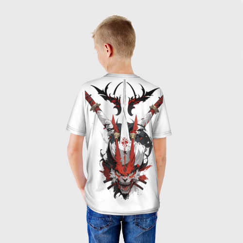 Детская футболка 3D с принтом Они с мечами, вид сзади #2
