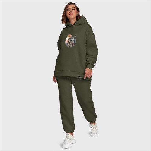 Женский костюм хлопок Oversize Кот Баюн, цвет хаки - фото 6