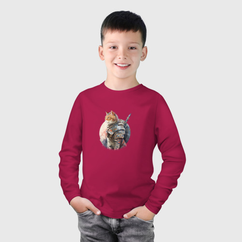 Детский лонгслив хлопок Кот Баюн, цвет маджента - фото 3