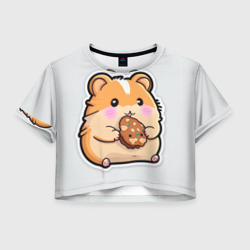 Женская футболка Crop-top 3D Хомяк с печеньем