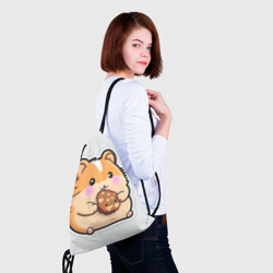 Рюкзак с принтом Хомяк с печеньем для любого человека, вид спереди №4. Цвет основы: белый