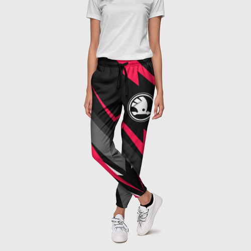 Женские брюки 3D с принтом Skoda fast lines, фото на моделе #1