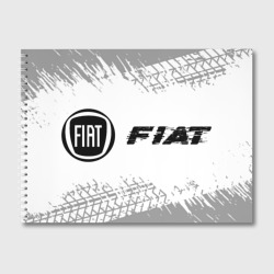 Альбом для рисования Fiat Speed на светлом фоне со следами шин: надпись и символ
