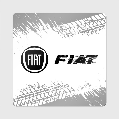 Магнит виниловый Квадрат Fiat Speed на светлом фоне со следами шин: надпись и символ