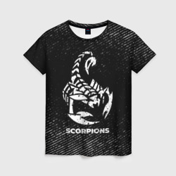 Женская футболка 3D Scorpions с потертостями на темном фоне