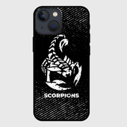 Чехол для iPhone 13 mini Scorpions с потертостями на темном фоне