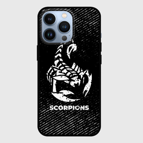 Чехол для iPhone 13 Pro Scorpions с потертостями на темном фоне