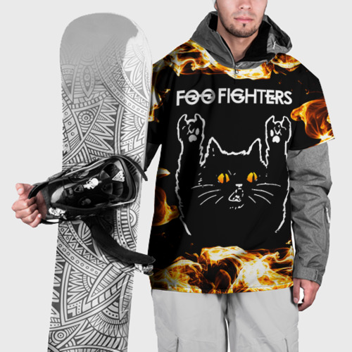 Накидка на куртку 3D Foo Fighters рок кот и огонь, цвет 3D печать