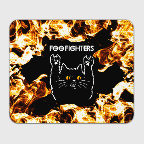 Прямоугольный коврик для мышки Foo Fighters рок кот и огонь