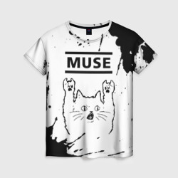 Женская футболка 3D Muse рок кот на светлом фоне