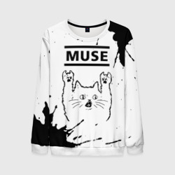 Мужской свитшот 3D Muse рок кот на светлом фоне