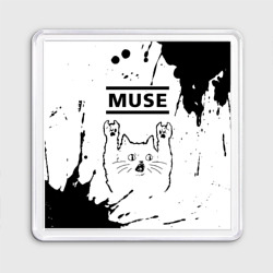 Магнит 55*55 Muse рок кот на светлом фоне