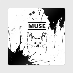 Магнит виниловый Квадрат Muse рок кот на светлом фоне