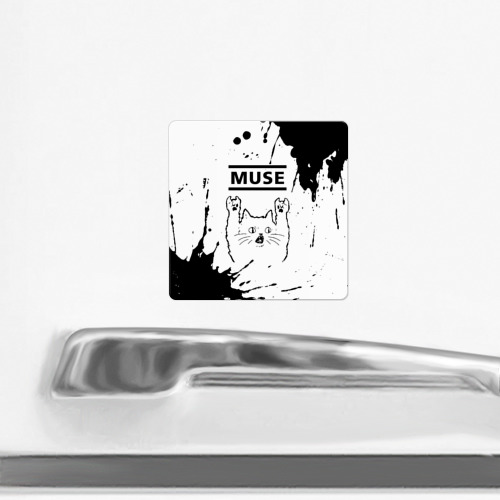 Магнит виниловый Квадрат Muse рок кот на светлом фоне - фото 2