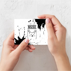 Поздравительная открытка Muse рок кот на светлом фоне - фото 2