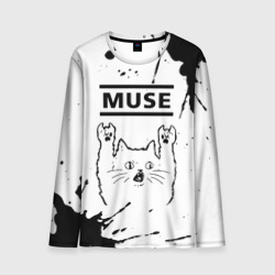 Мужской лонгслив 3D Muse рок кот на светлом фоне