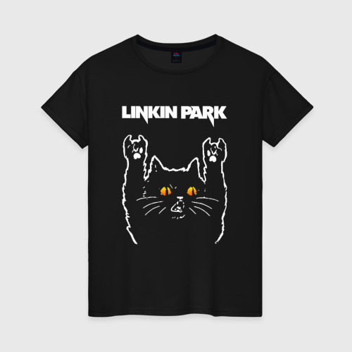 Женская футболка хлопок Linkin Park rock cat, цвет черный