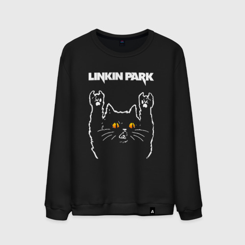 Мужской свитшот хлопок с принтом Linkin Park rock cat, вид спереди #2