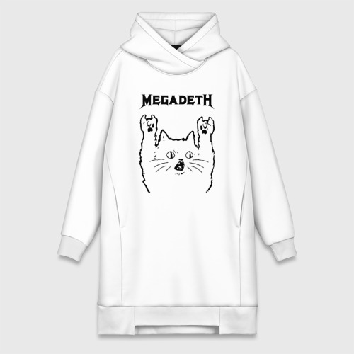 Платье-худи хлопок Megadeth - rock cat, цвет белый