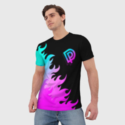 Мужская футболка 3D Deep Purple неоновый огонь - фото 2
