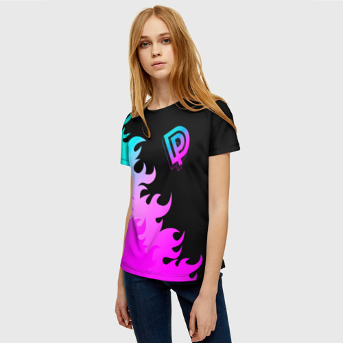 Женская футболка 3D с принтом Deep Purple неоновый огонь, фото на моделе #1