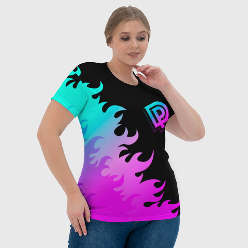 Женская футболка 3D с принтом Deep Purple неоновый огонь, фото #4