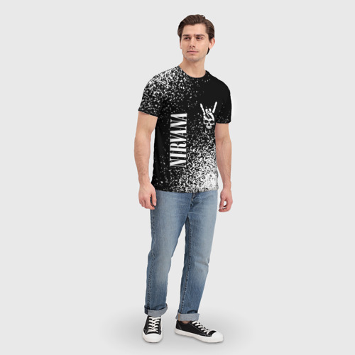 Мужская футболка 3D с принтом Nirvana и рок символ на темном фоне, вид сбоку #3