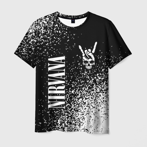 Мужская футболка 3D с принтом Nirvana и рок символ на темном фоне, вид спереди #2