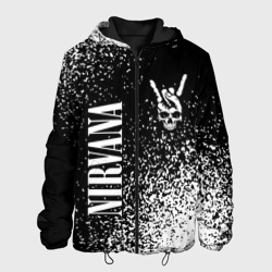 Мужская куртка 3D Nirvana и рок символ на темном фоне