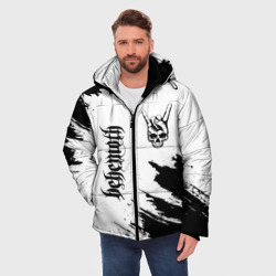 Мужская зимняя куртка 3D Behemoth и рок символ на светлом фоне - фото 2