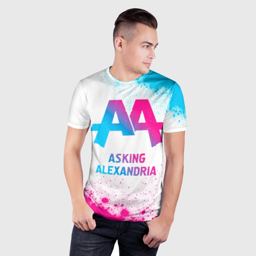 Мужская футболка 3D Slim Asking Alexandria neon gradient style, цвет 3D печать - фото 3