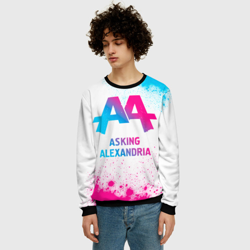 Мужской свитшот 3D Asking Alexandria neon gradient style, цвет черный - фото 3