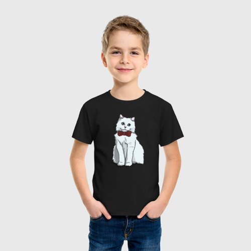 Детская футболка хлопок Кошка с Бантиком, цвет черный - фото 3