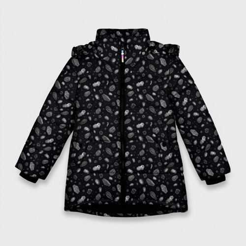 Зимняя куртка для девочек 3D с принтом Метеориты в космосе, вид спереди #2