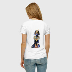 Футболка с принтом Фараон синий для женщины, вид на модели сзади №2. Цвет основы: белый