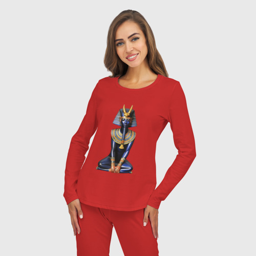 Женская пижама с лонгсливом хлопок Фараон синий, цвет красный - фото 5
