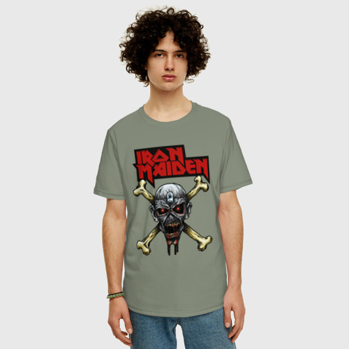 Мужская футболка хлопок Oversize с принтом Iron Maiden bones, фото на моделе #1