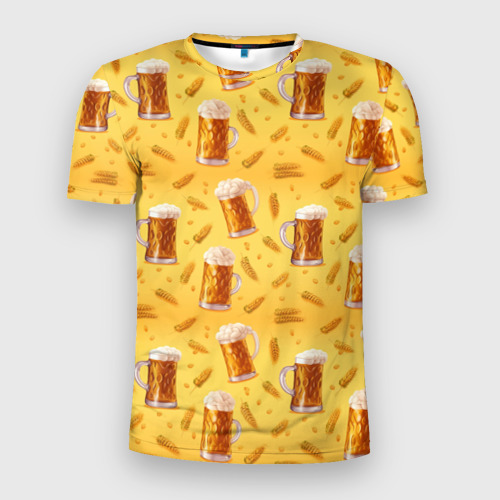 Мужская футболка 3D Slim с принтом Кружки с пенным пивом, вид спереди #2