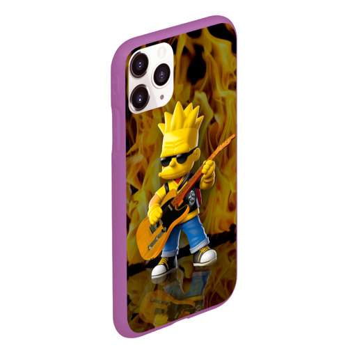 Чехол для iPhone 11 Pro Max матовый Барт Симпсон - рок музыкант - нейросеть, цвет фиолетовый - фото 3
