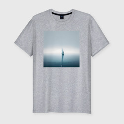 Мужская футболка хлопок Slim Парусник в океане - минимализм - нейросеть