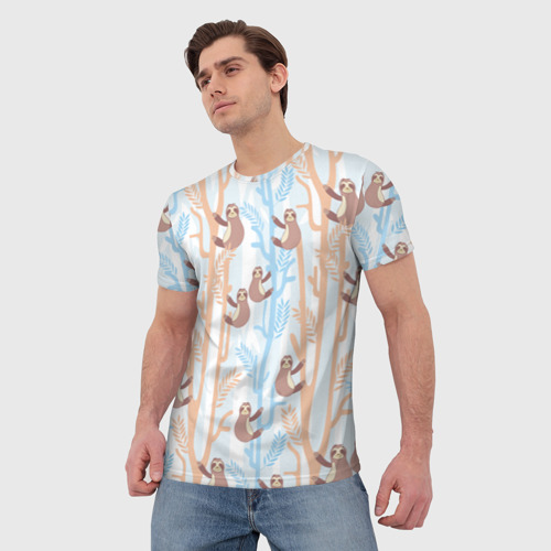 Мужская футболка 3D Милые ленивцы, цвет 3D печать - фото 3
