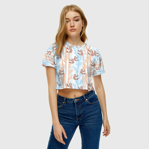 Женская футболка Crop-top 3D Милые ленивцы, цвет 3D печать - фото 4