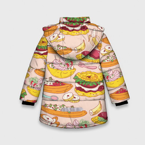 Зимняя куртка для девочек 3D с принтом Праздник вкуса, вид сзади #1