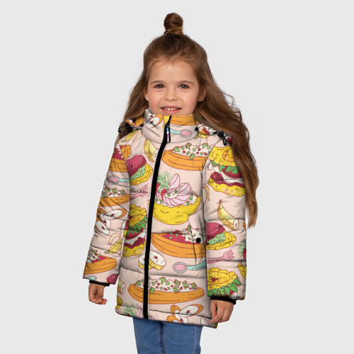 Зимняя куртка для девочек 3D с принтом Праздник вкуса, фото на моделе #1