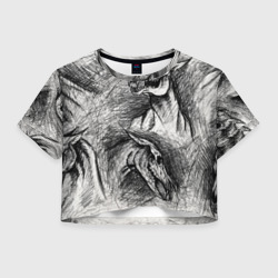 Женская футболка Crop-top 3D Черепа лошадей - эскиз