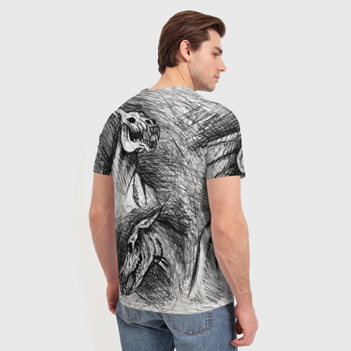 Мужская футболка 3D с принтом Черепа лошадей - эскиз, вид сзади #2