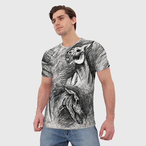 Мужская футболка 3D с принтом Черепа лошадей - эскиз, фото на моделе #1