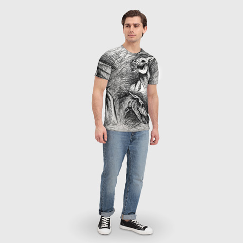 Мужская футболка 3D с принтом Черепа лошадей - эскиз, вид сбоку #3